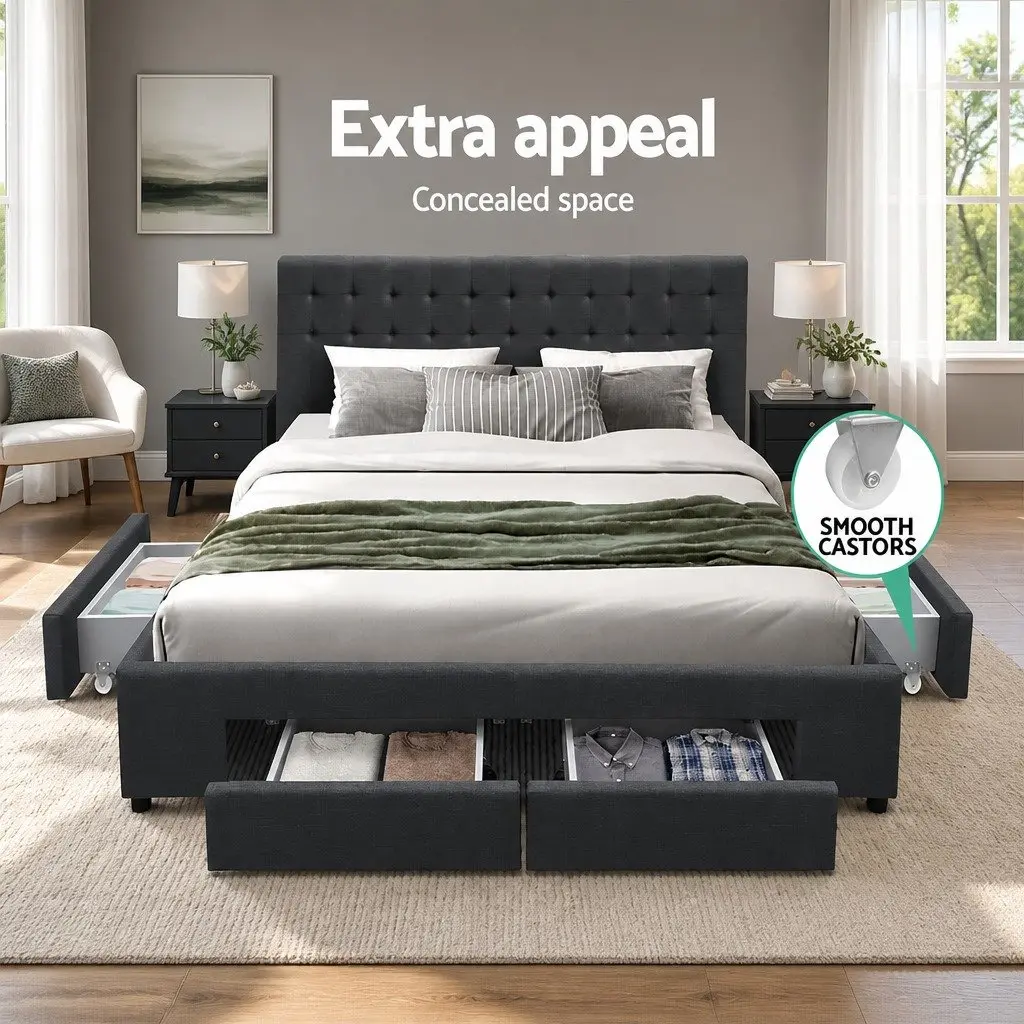 King Size Bed Frame with Storage Drawers Included