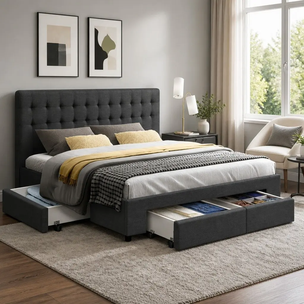 King Size Bed Frame with Storage Drawers Included
