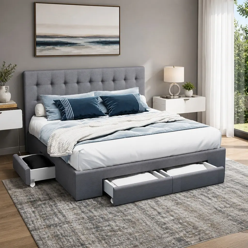 King Size Bed Frame with Storage Drawers