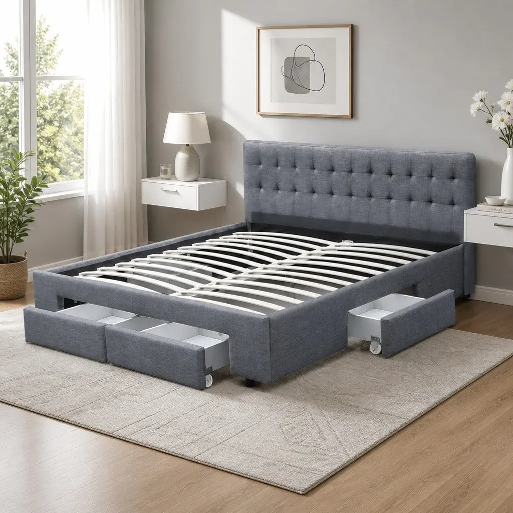 King Size Bed Frame with Storage Drawers