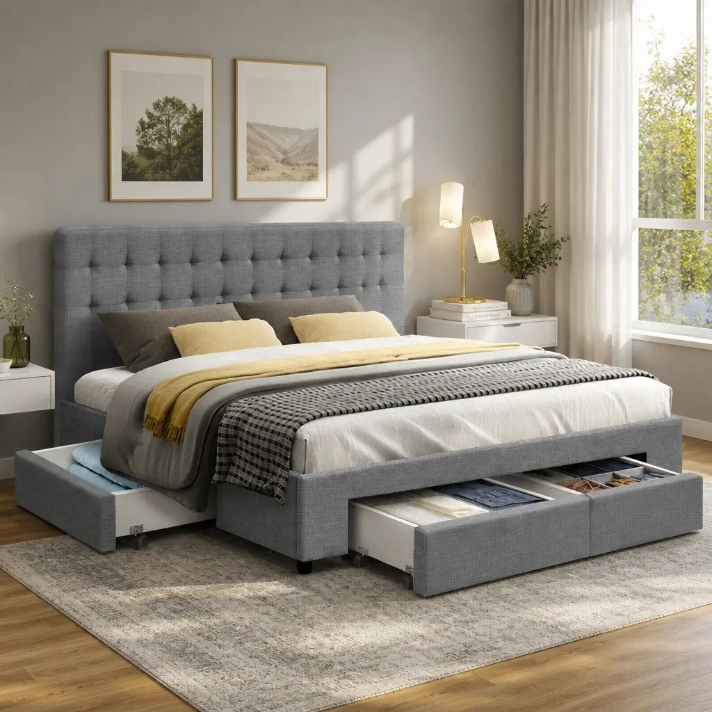 King Size Bed Frame with Storage Drawers