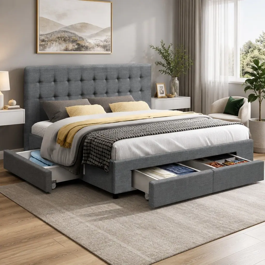 King Size Bed Frame with Storage Drawers