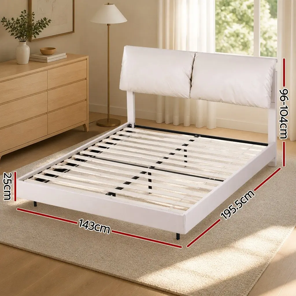 Double Bed Frame with RGB LED Lights Adjustable Headboard Floating Design White