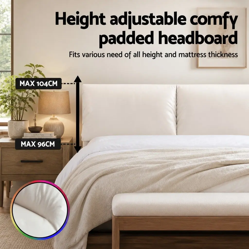Double Bed Frame with RGB LED Lights Adjustable Headboard Floating Design White