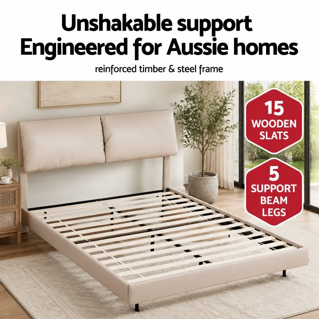 Double Bed Frame with RGB LED Lights Adjustable Headboard Floating Design White