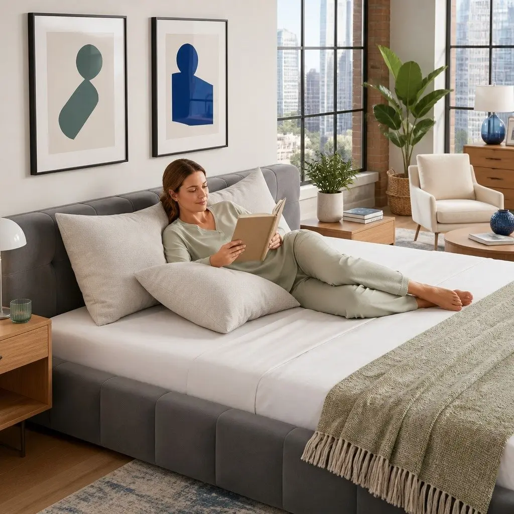 Double Bed Frame Modern Platform Base Plush Velvet Headboard Grey 151cm x 204cm x 60cm