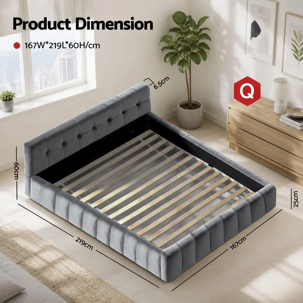 Queen Bed Frame with Velvet Comfort