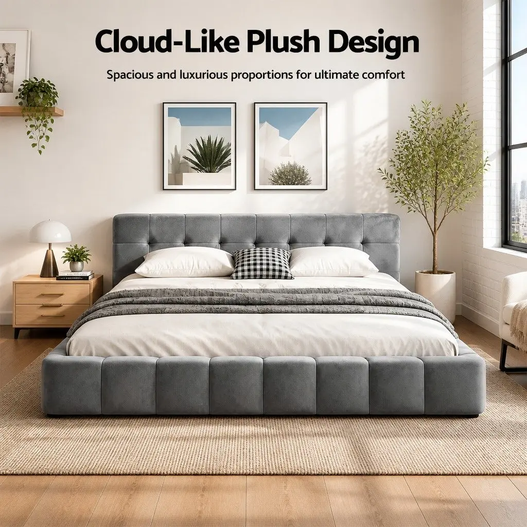 Queen Bed Frame with Velvet Comfort