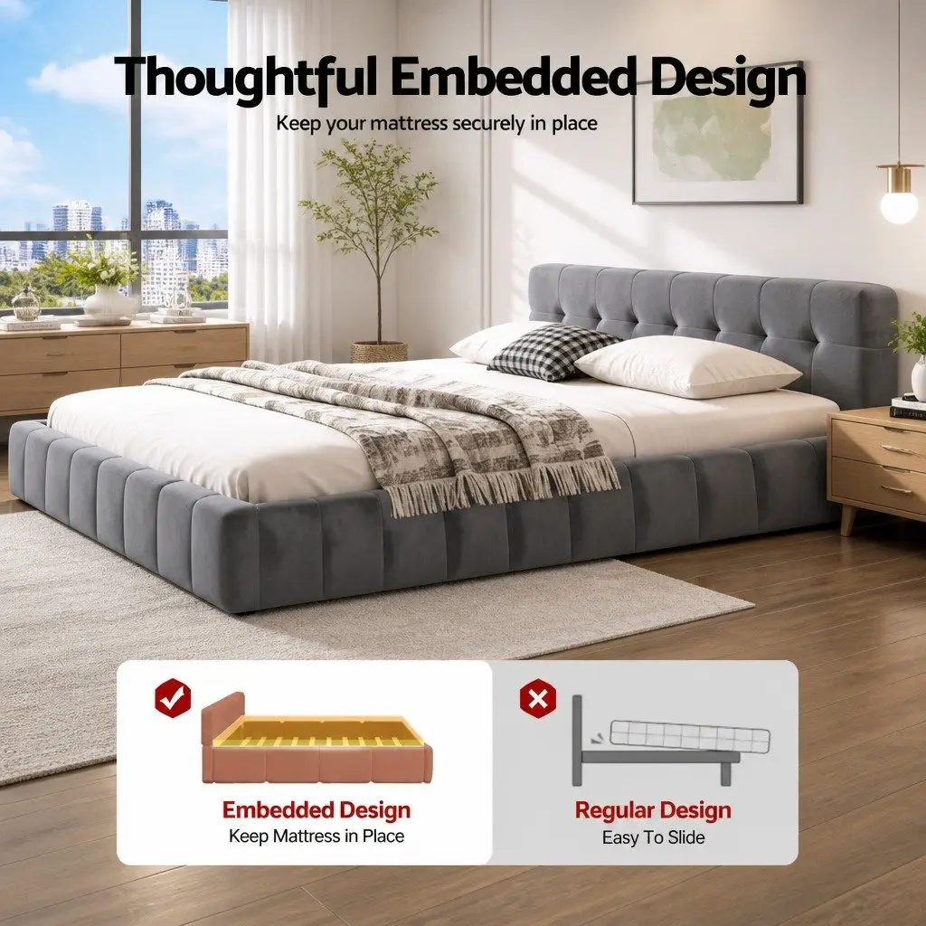 Queen Bed Frame with Velvet Comfort