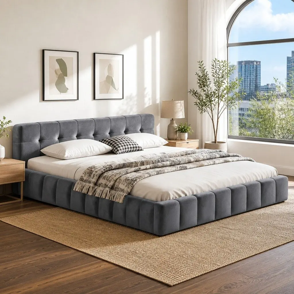Queen Bed Frame with Velvet Comfort