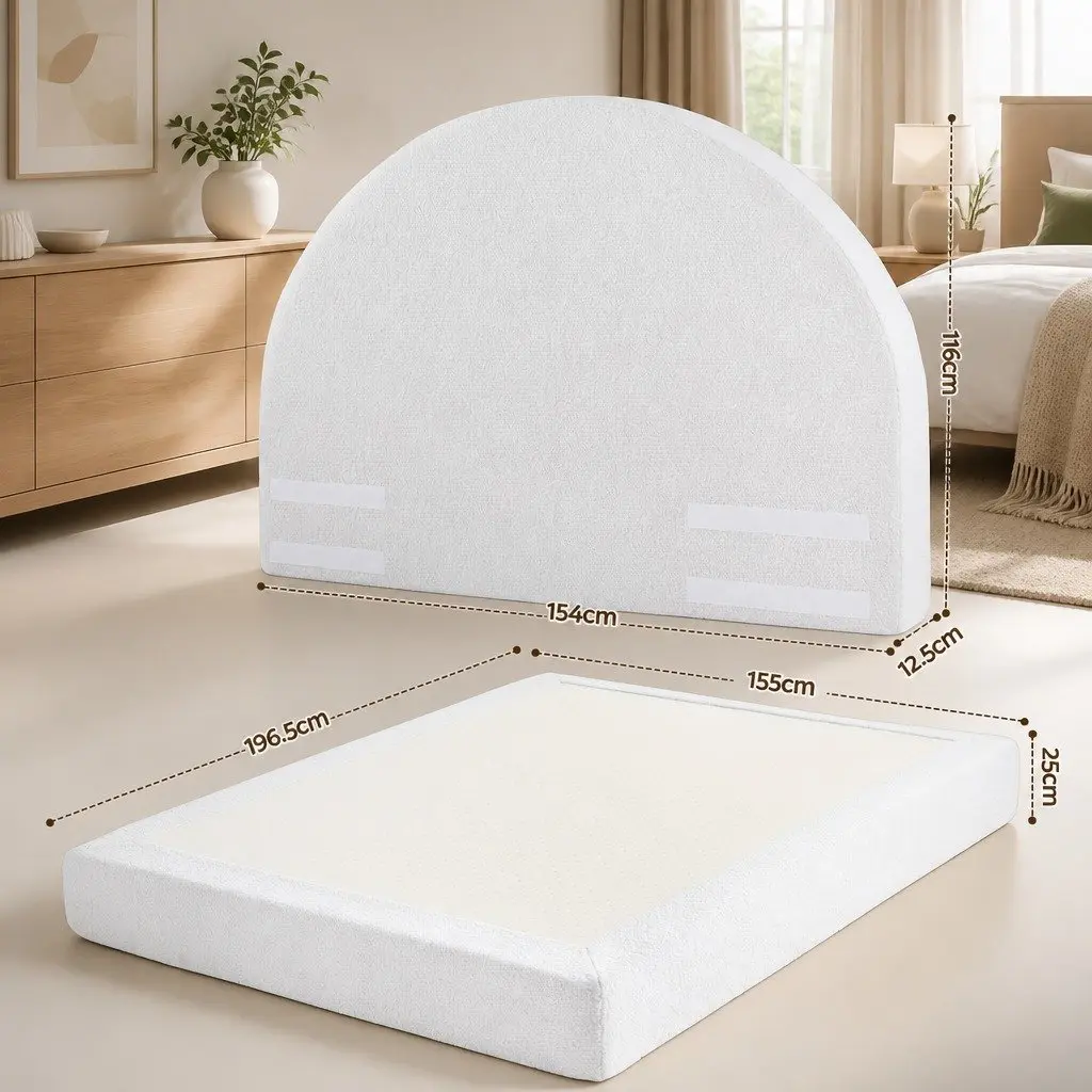 Double Bed Frame Boucle Fabric Vacuum Compressed No-Assembly Removable Washable