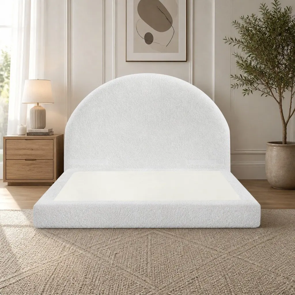 Queen Bed Frame Boucle Fabric Removable Washable 1705W x 2117L x 250H White