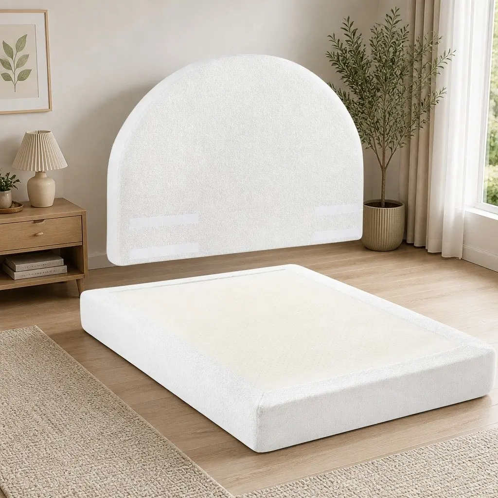 Queen Bed Frame Boucle Fabric Removable Washable 1705W x 2117L x 250H White