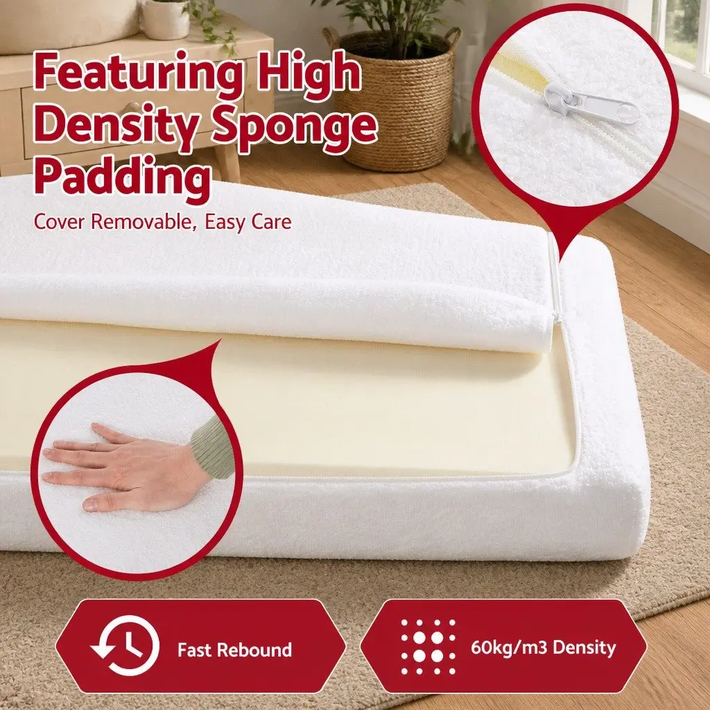Double Bed Frame Boucle Fabric Tool-Free Instant Expansion 155W x 196.5L cm White