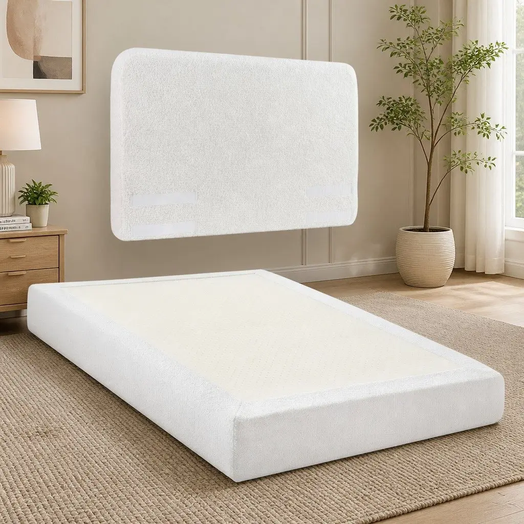 Double Bed Frame Boucle Fabric Tool-Free Instant Expansion 155W x 196.5L cm White