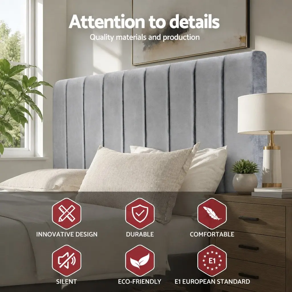 Queen Headboard Velvet Upholstered Panel Bedroom Dark Grey