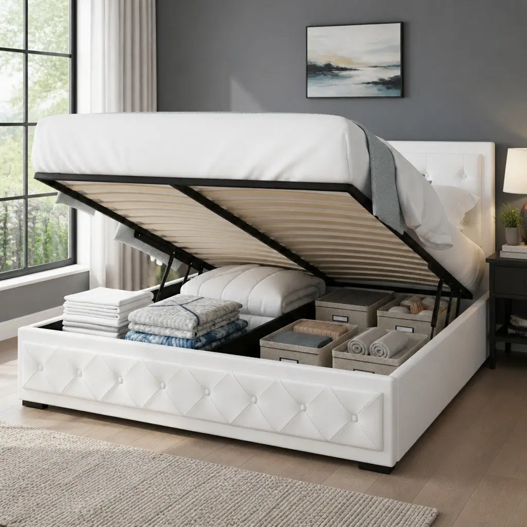 Queen Size Gas Lift Bed Frame with Ample Storage