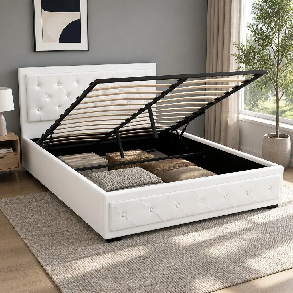 Queen Size Gas Lift Bed Frame with Ample Storage
