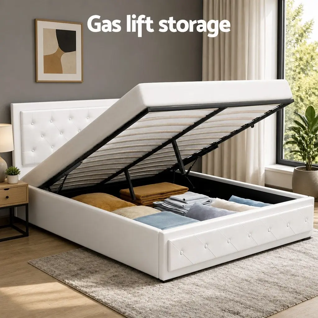 Queen Size Gas Lift Bed Frame with Ample Storage