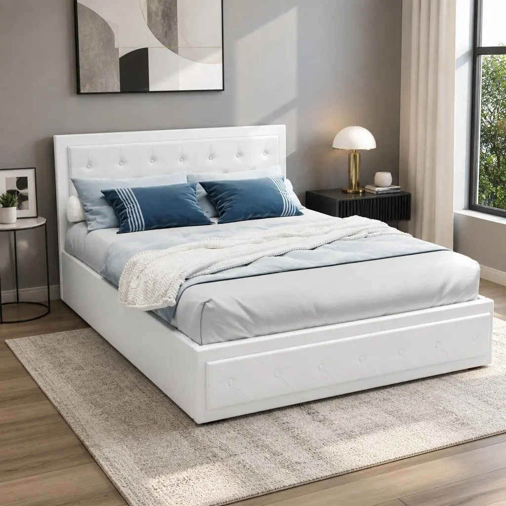 Queen Size Gas Lift Bed Frame with Ample Storage
