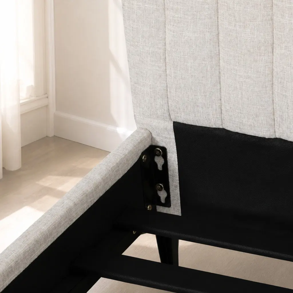 King Size Bed Frame Upholstered Bedroom Furniture Padded Headboard Beige