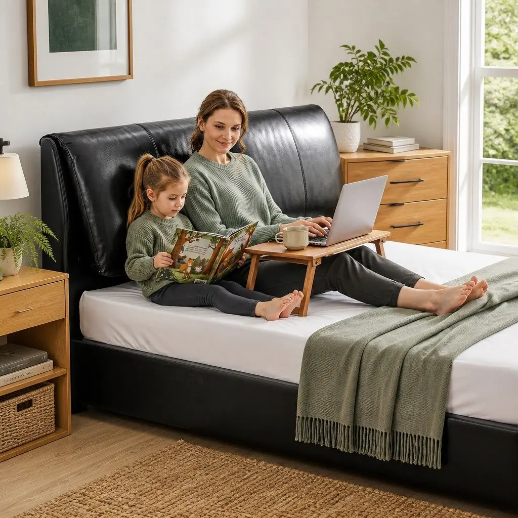 King Bed Frame Gas Lift Storage 3 Drawers Adjustable Headboard Platform Black