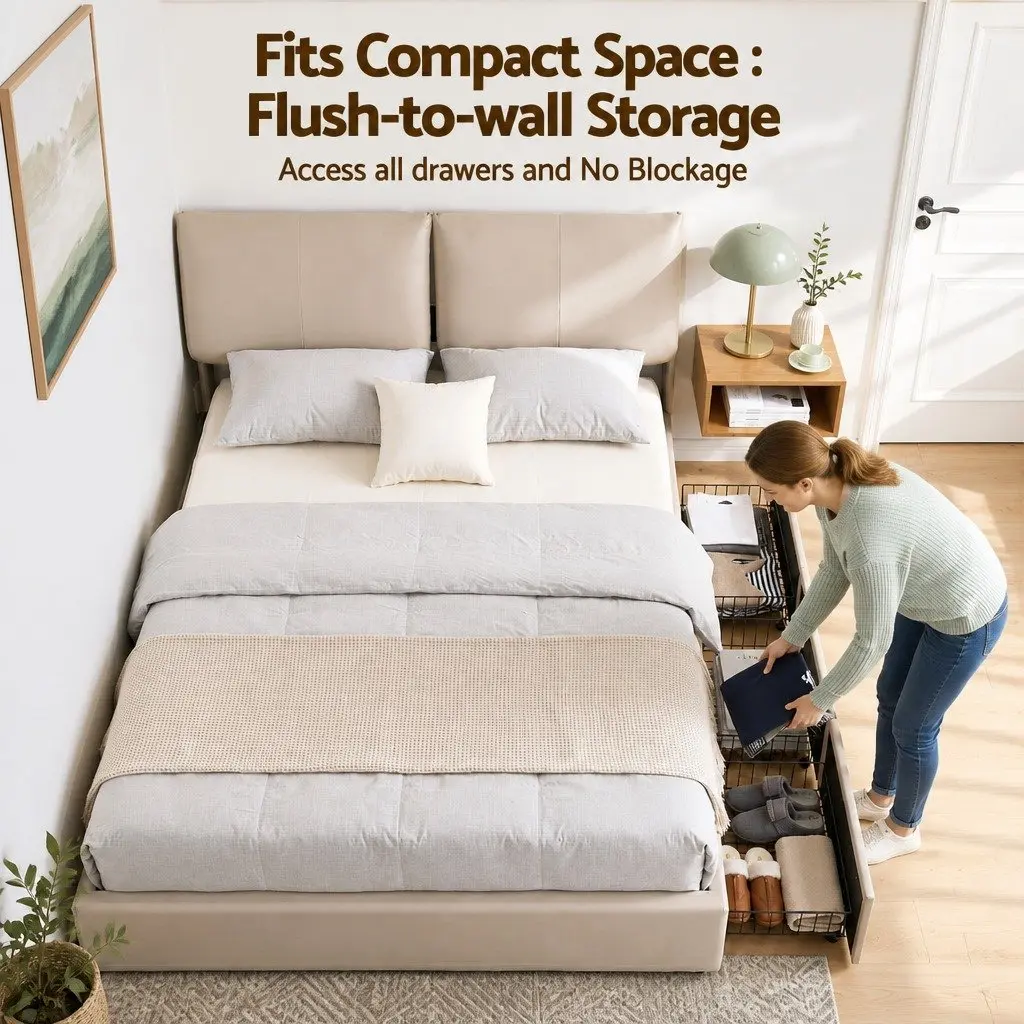 Queen Bed Frame with Thoughtful Storage Solutions