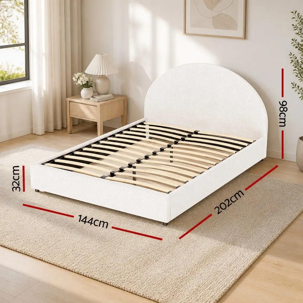 Double Bed Frame Gas Lift Storage Upholstered Boucle Fabric Beige 202cm L x 144cm W x 98cm H
