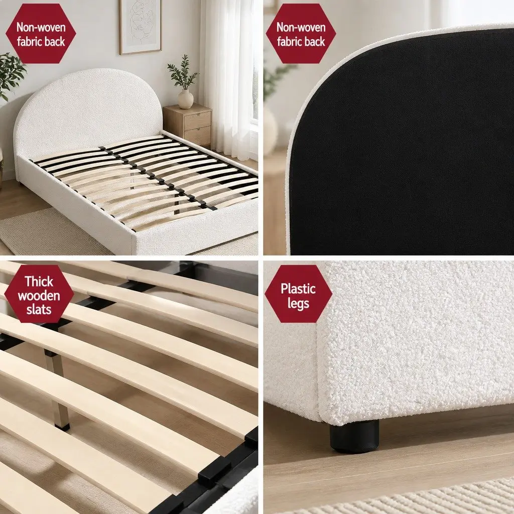 Double Bed Frame Gas Lift Storage Upholstered Boucle Fabric Beige 202cm L x 144cm W x 98cm H