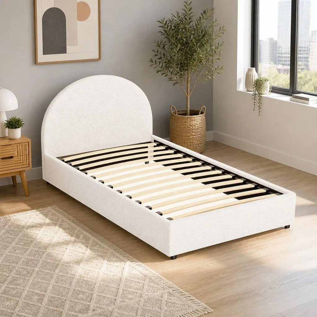 Gas Lift Storage Bed Frame King Single Boucle Upholstered Beige Padded