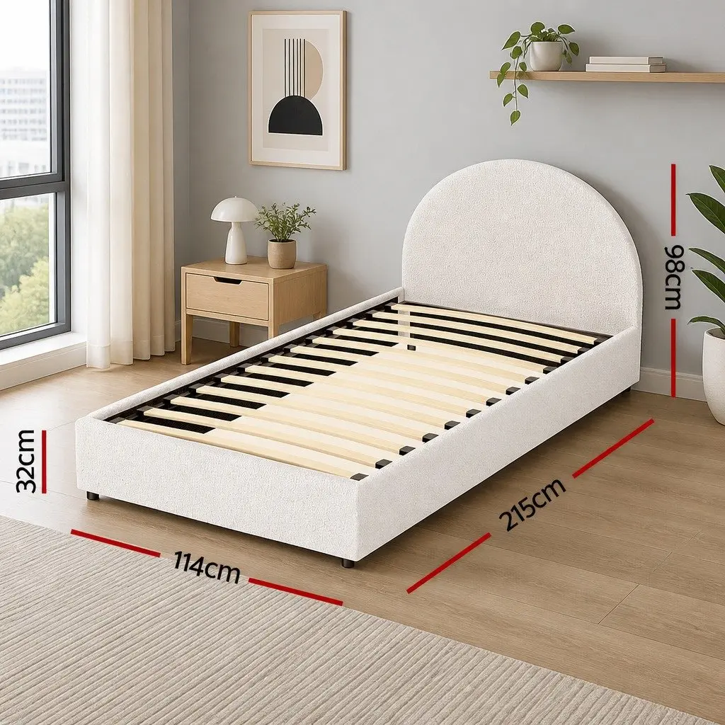 Gas Lift Storage Bed Frame King Single Boucle Upholstered Beige Padded