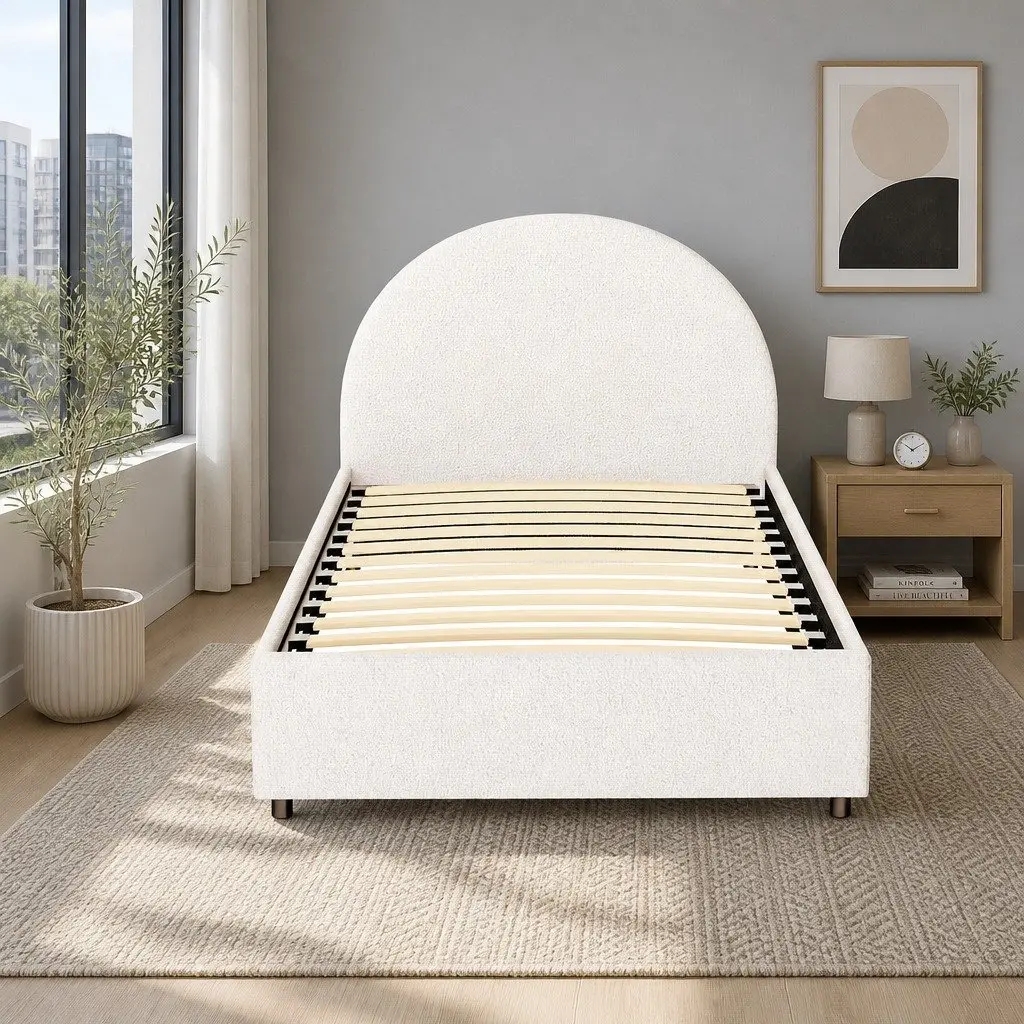 Gas Lift Storage Bed Frame King Single Boucle Upholstered Beige Padded