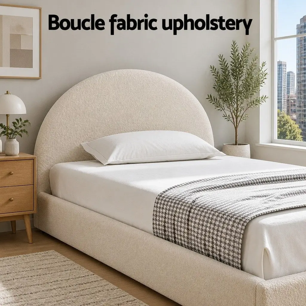 Gas Lift Storage Bed Frame King Single Boucle Upholstered Beige Padded