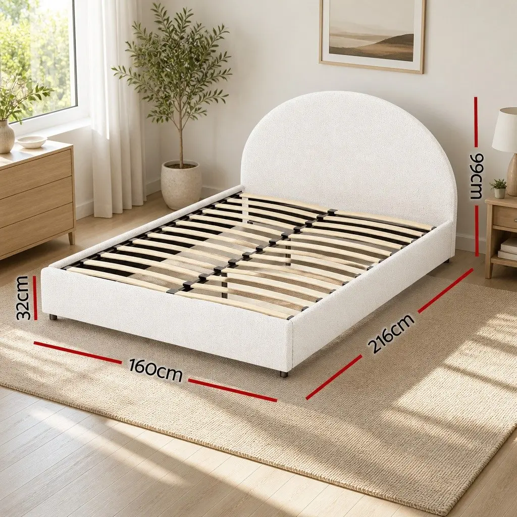 Queen Gas Lift Storage Bed Frame Upholstered Boucle Fabric Padded Beige