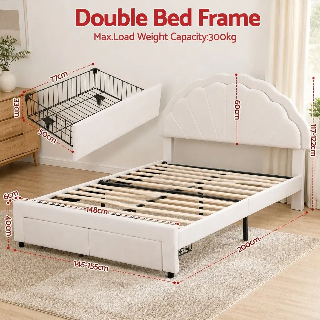 Double Bed Frame with Storage and LED Lighting