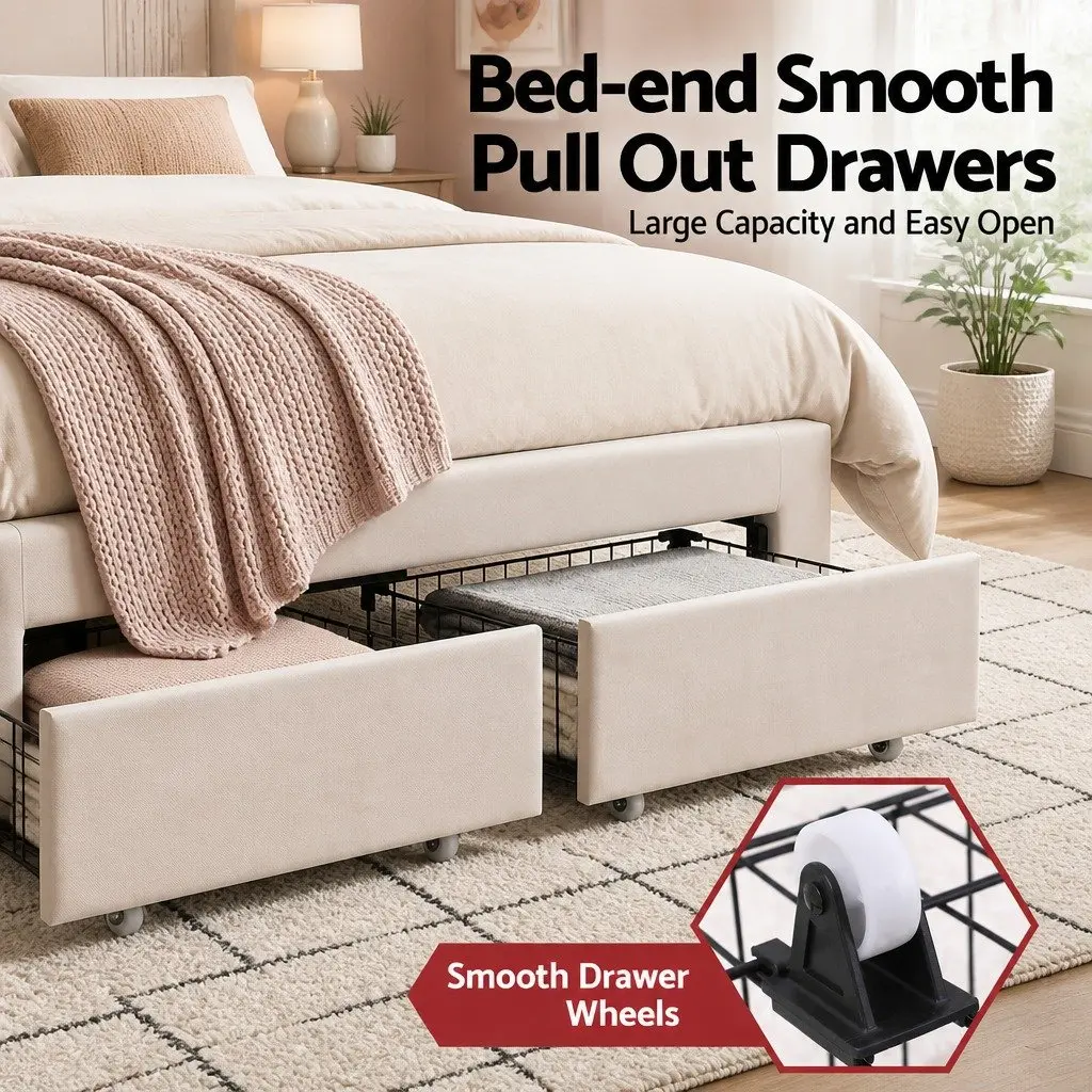 Double Bed Frame with Storage and LED Lighting