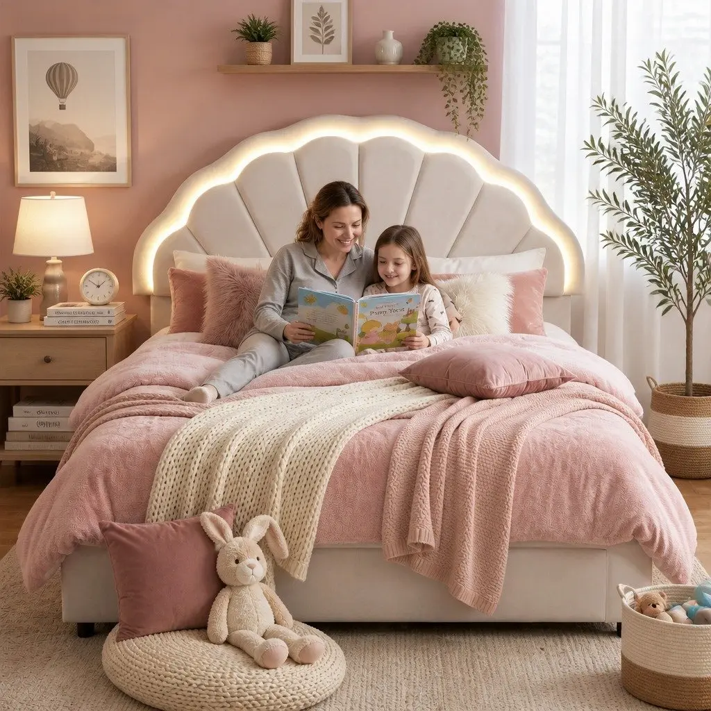 Double Bed Frame with Storage and LED Lighting