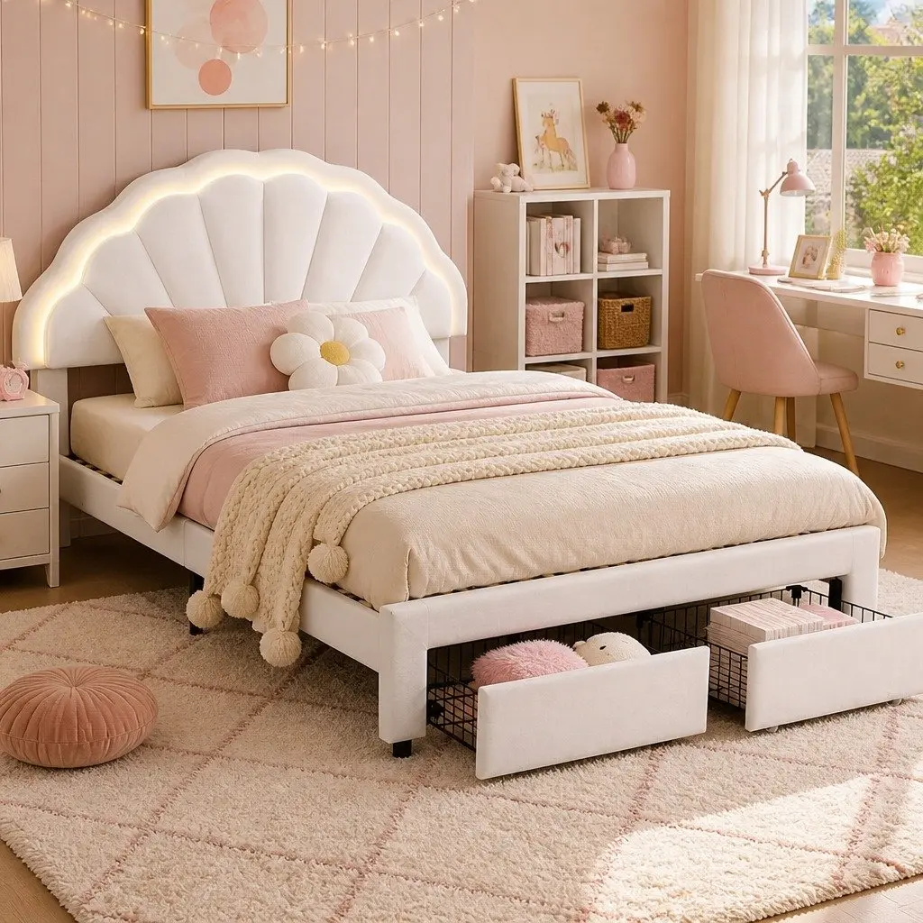 Double Bed Frame with Storage and LED Lighting