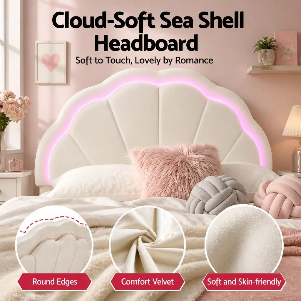 King Single Bed Frame Upholstered with Storage Drawer LED Headboard White