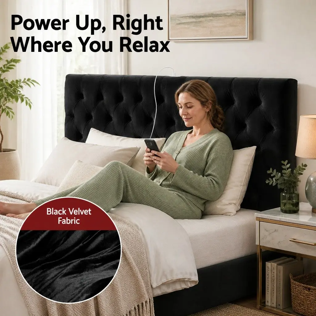 King Bed Frame with Integrated Charging & Storage
