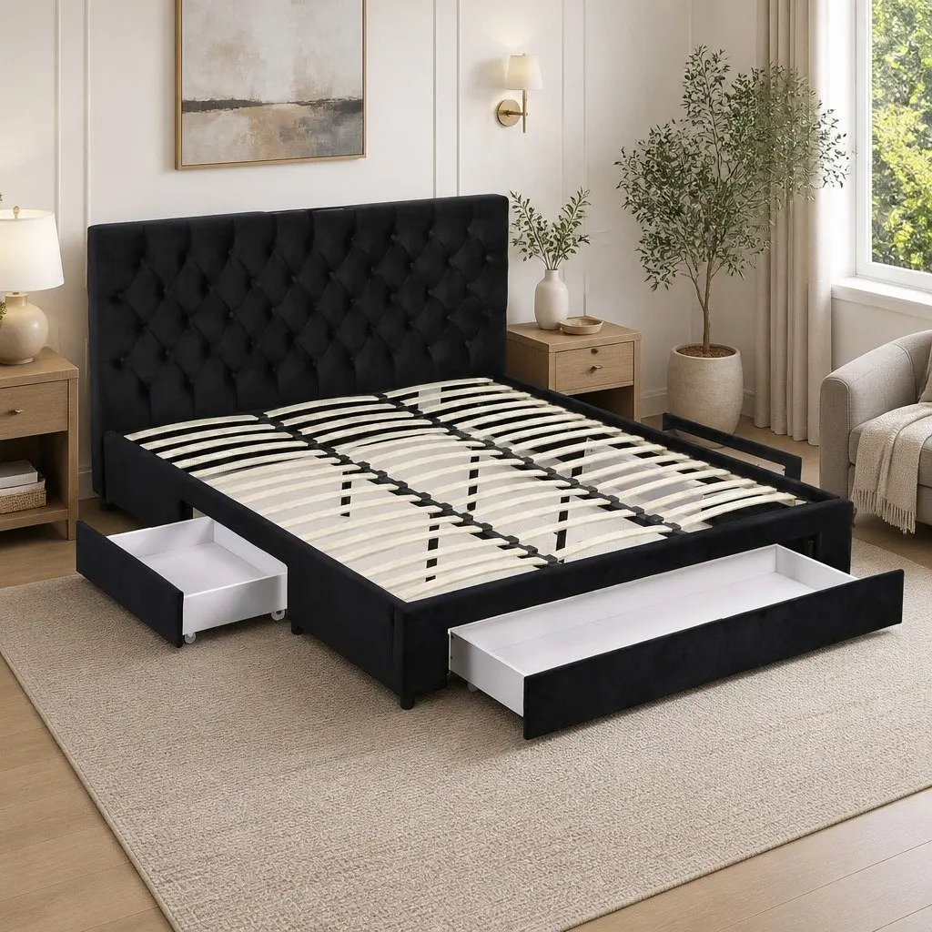 King Bed Frame with Integrated Charging & Storage