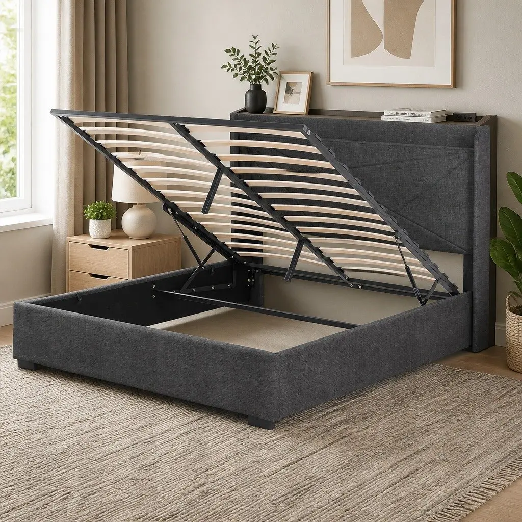 Double Bed Frame with Storage and Charging