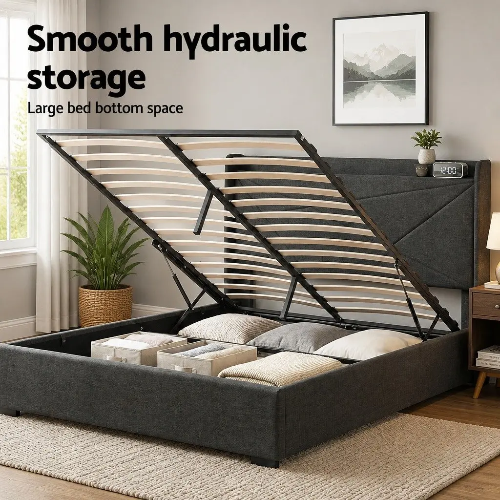 Double Bed Frame with Storage and Charging