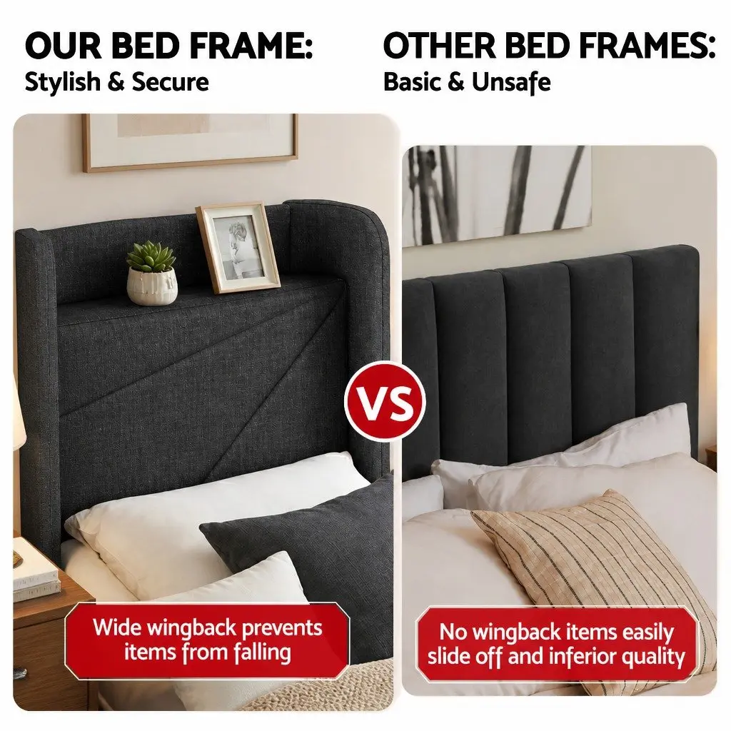 King Bed Frame Gas Lift Storage Upholstered Headboard Charging Ports Bedroom