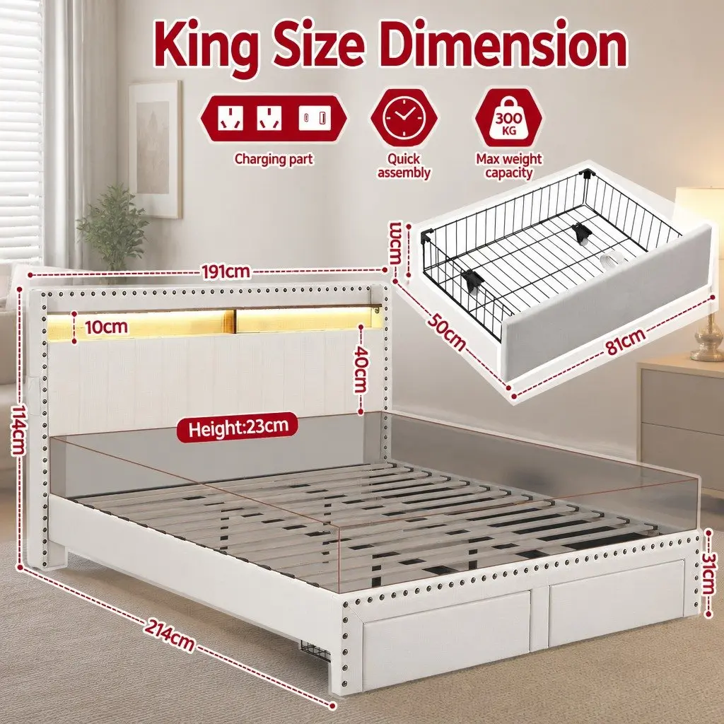 King Upholstered Bed Frame with Storage Options