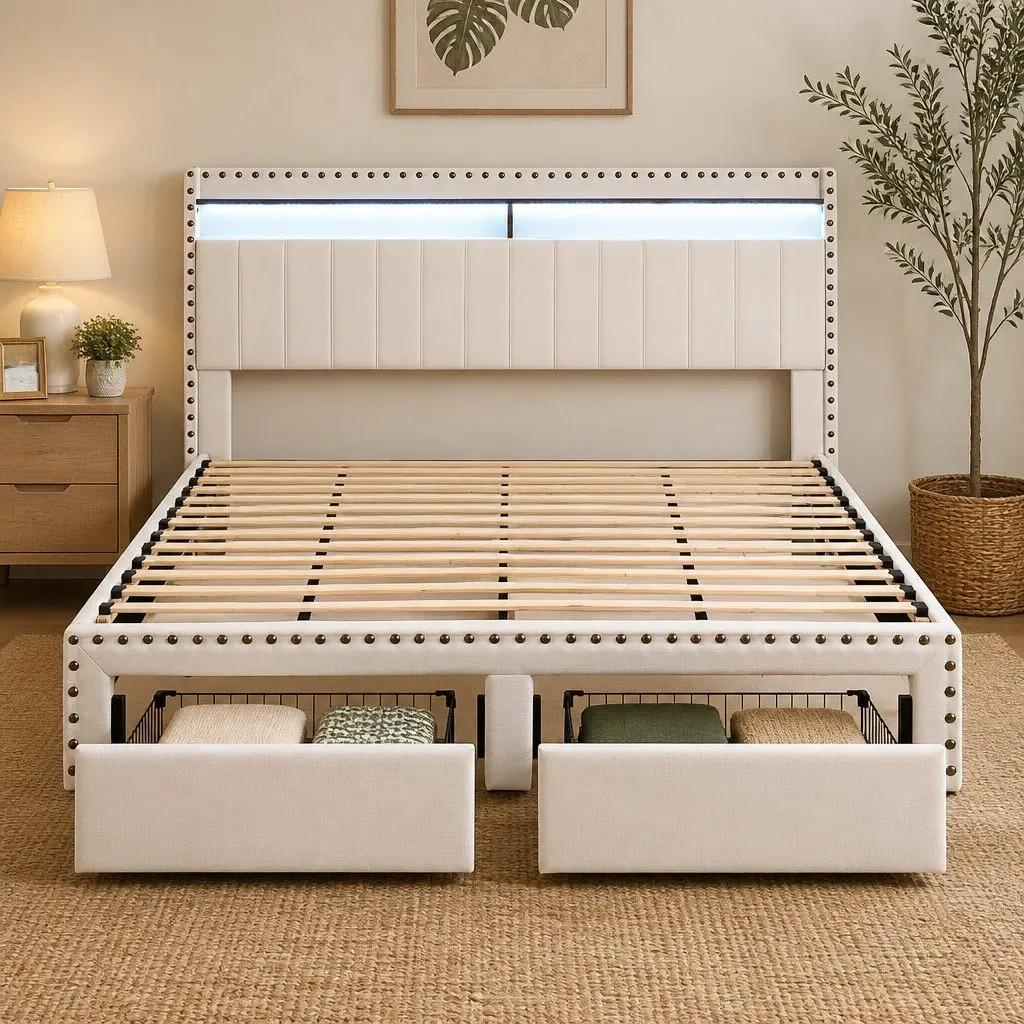 King Upholstered Bed Frame with Storage Options