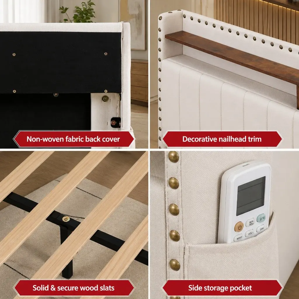 King Upholstered Bed Frame with Storage Options