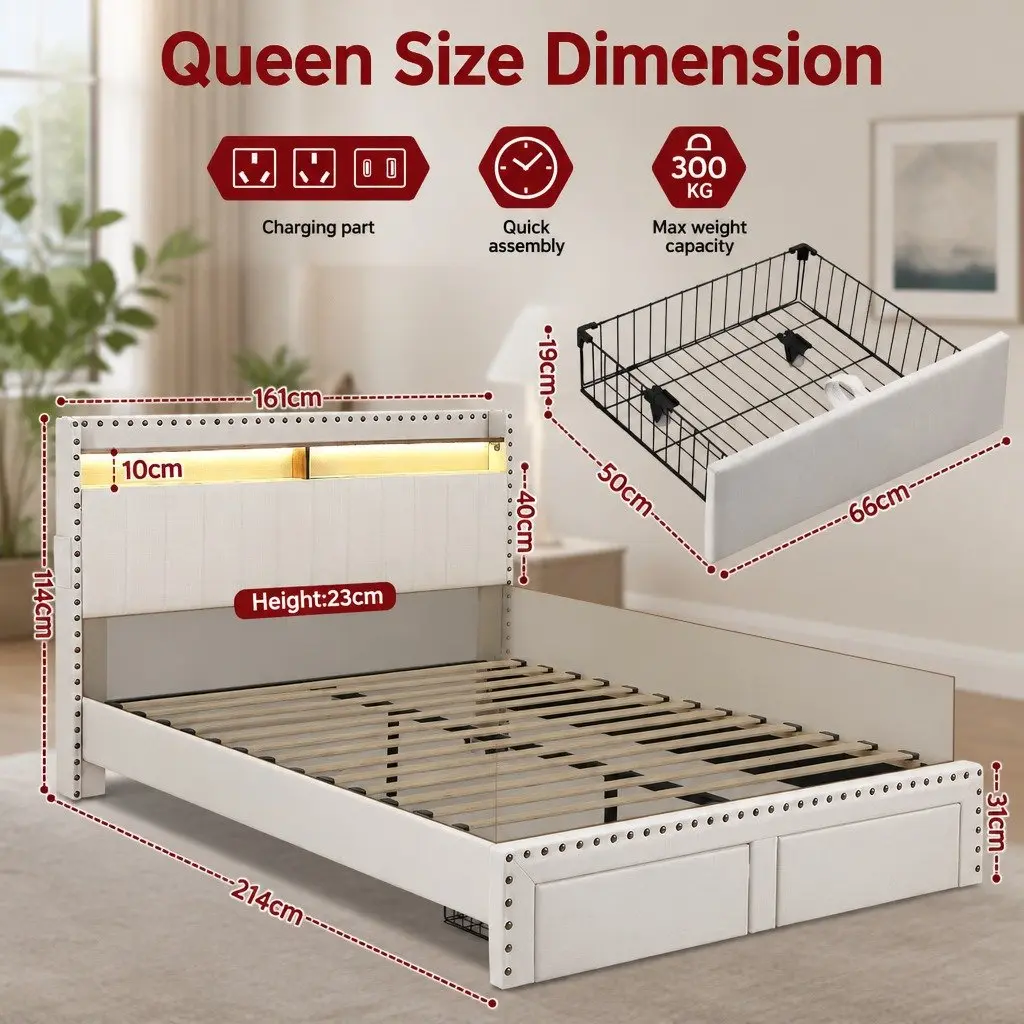 Queen Bed Frame with Storage and Comfort