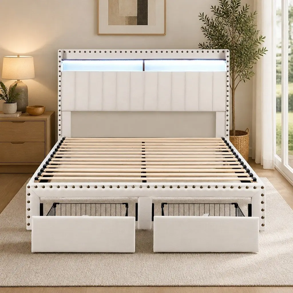 Queen Bed Frame with Storage and Comfort