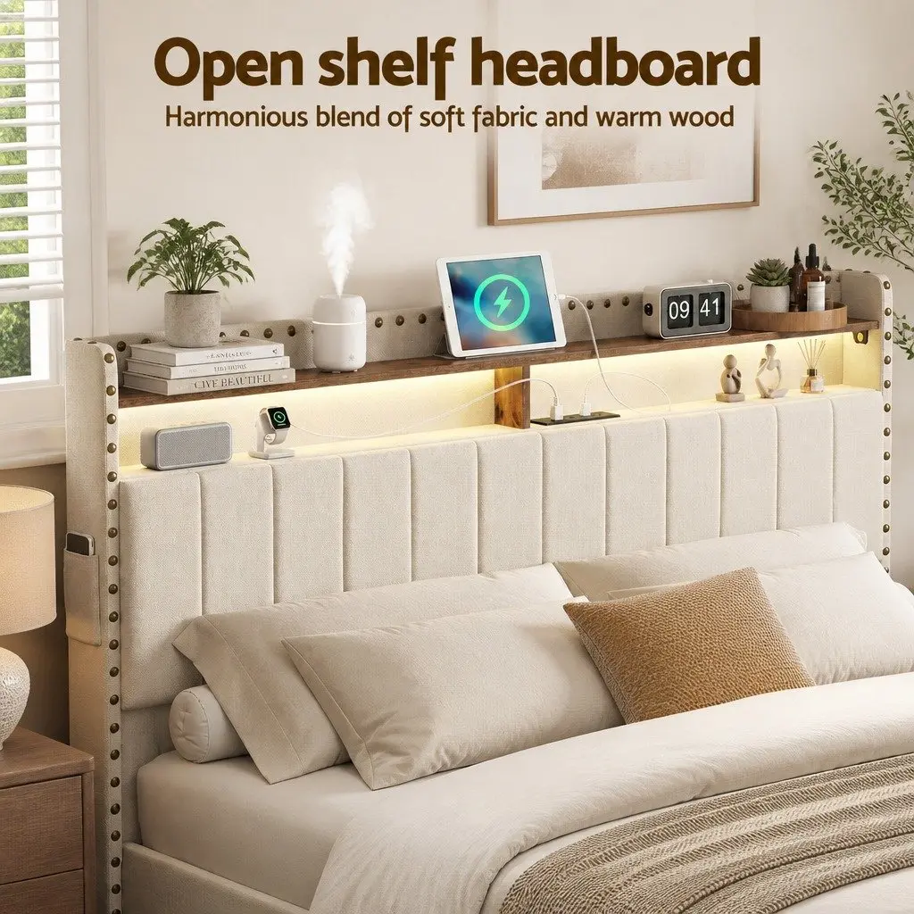 Queen Bed Frame with Storage and Comfort